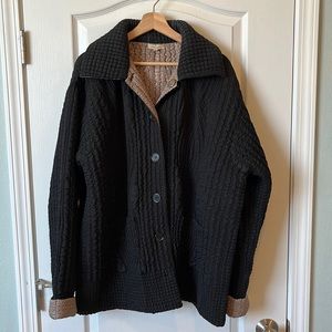 Tania Nardi Quilted Reversible Button Up Coat Black Taupe Size XL